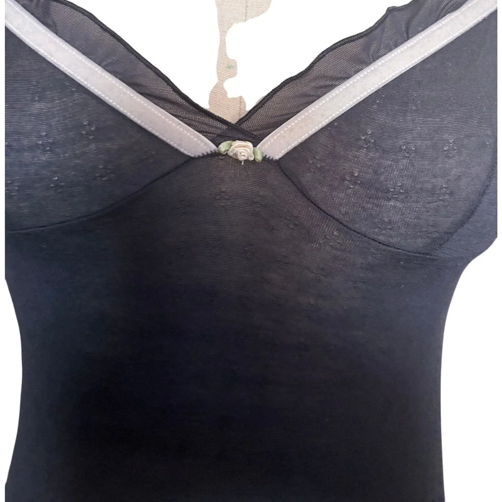 Sheer Ruffle Victoria's Secret Slip Dress Pointelle Rosette S Black Vintage
